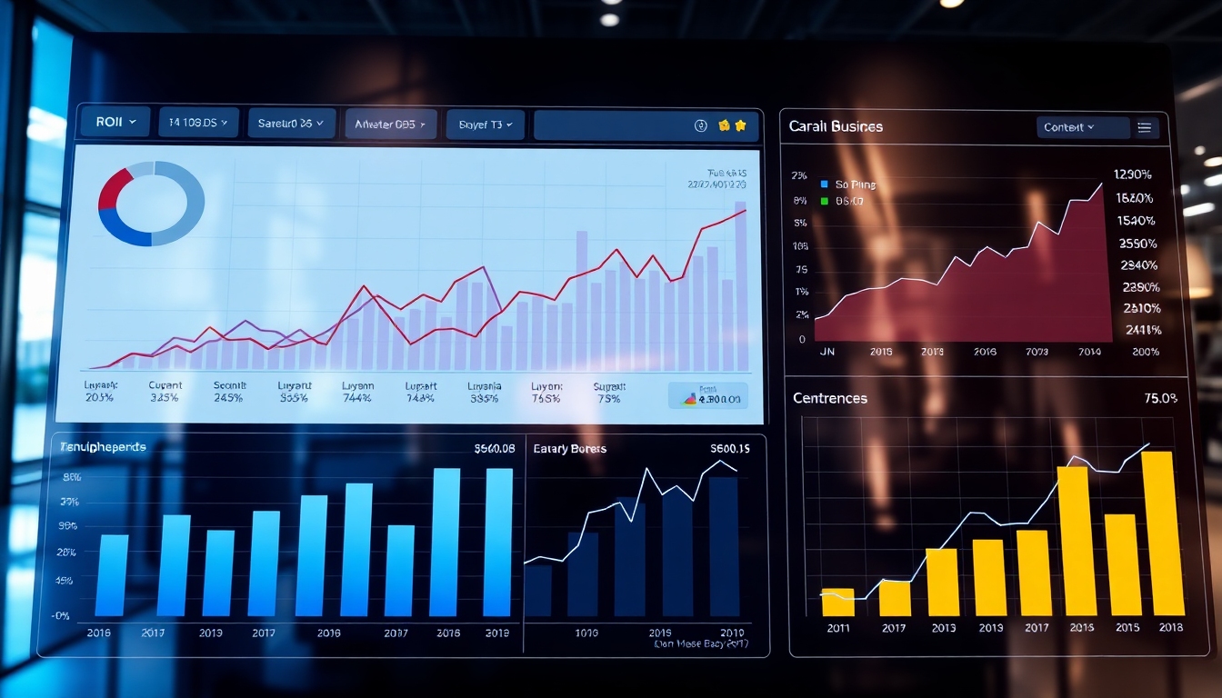 ROI計測ダッシュボードの画面。コストと効果を可視化したグラフとチャート